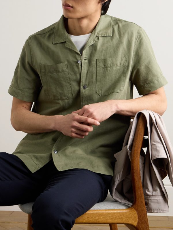Michael Convertible-Collar Garment-Dyed Cotton and Linen-Blend Twill Shirt - E2 Michael Convertible-Collar Garment-Dyed Cotton and Linen-Blend Twill Shirt - E2