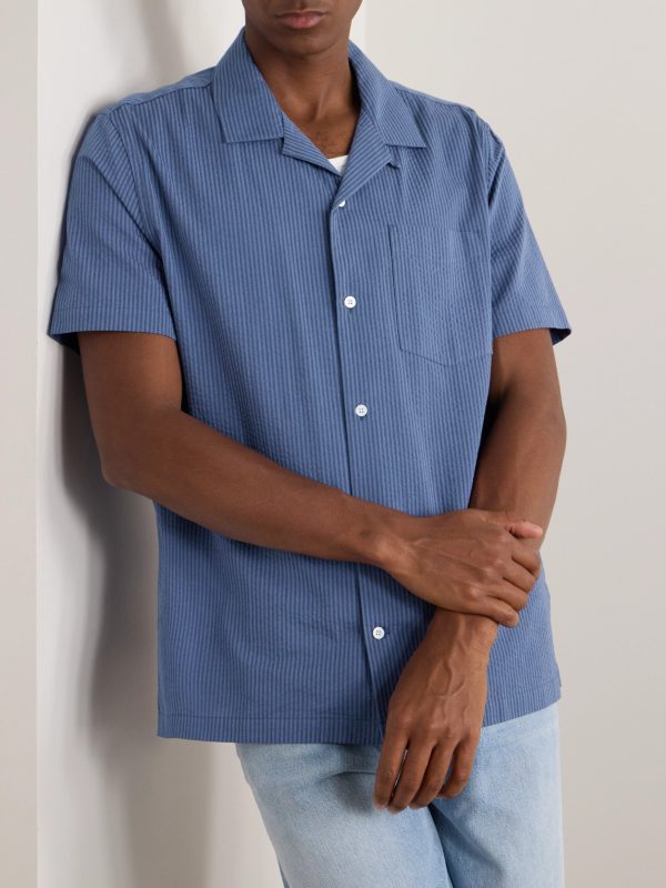 Camp-Collar Striped Organic Cotton Shirt - FR Camp-Collar Striped Organic Cotton Shirt - FR