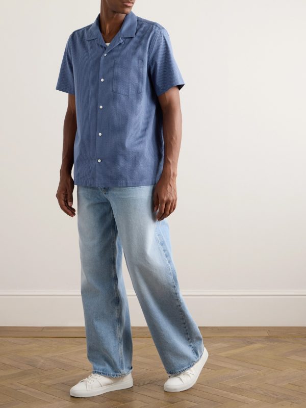 Camp-Collar Striped Organic Cotton Shirt - OU Camp-Collar Striped Organic Cotton Shirt - OU