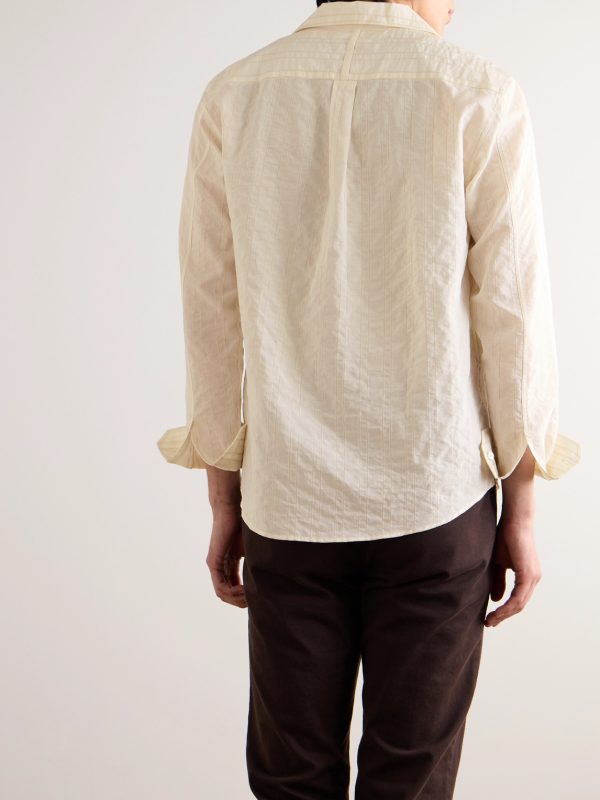 Camp-Collar Embroidered Striped Cotton and Linen-Blend Shirt - BK Camp-Collar Embroidered Striped Cotton and Linen-Blend Shirt - BK