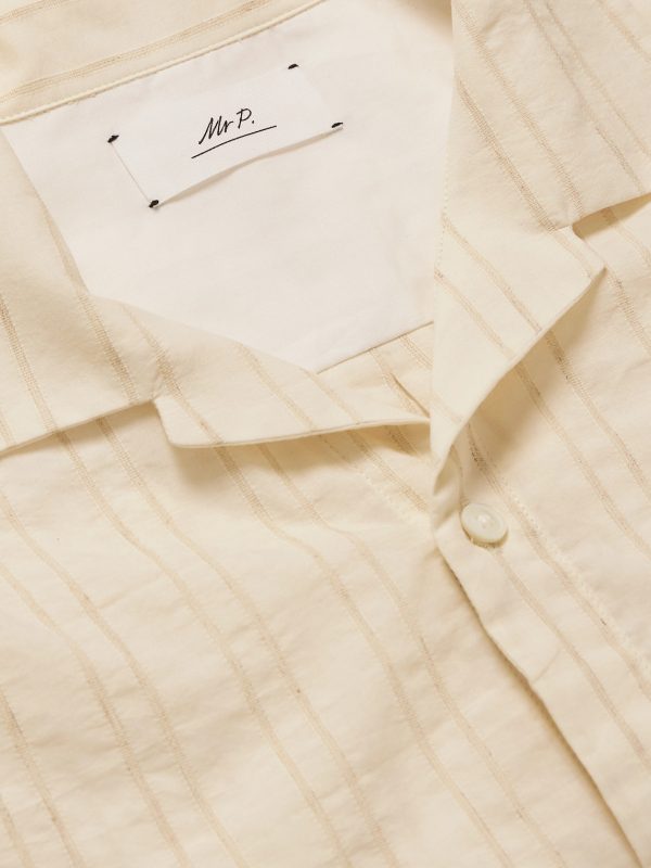 Camp-Collar Embroidered Striped Cotton and Linen-Blend Shirt - CU Camp-Collar Embroidered Striped Cotton and Linen-Blend Shirt - CU