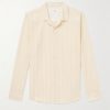 Camp-Collar Embroidered Striped Cotton and Linen-Blend Shirt Camp-Collar Embroidered Striped Cotton and Linen-Blend Shirt