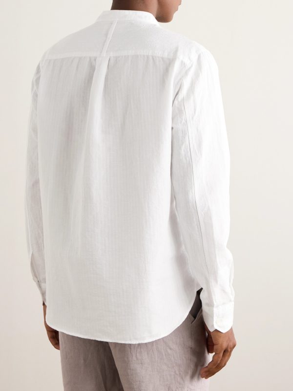 Grandad-Collar Organic Cotton and Linen-Blend Seersucker Shirt - BK Grandad-Collar Organic Cotton and Linen-Blend Seersucker Shirt - BK