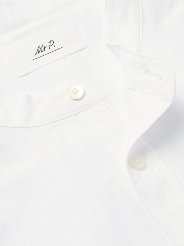 Grandad-Collar Organic Cotton and Linen-Blend Seersucker Shirt - CU Grandad-Collar Organic Cotton and Linen-Blend Seersucker Shirt - CU