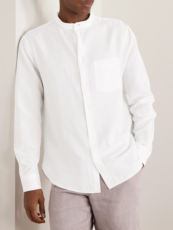 Grandad-Collar Organic Cotton and Linen-Blend Seersucker Shirt - FR Grandad-Collar Organic Cotton and Linen-Blend Seersucker Shirt - FR