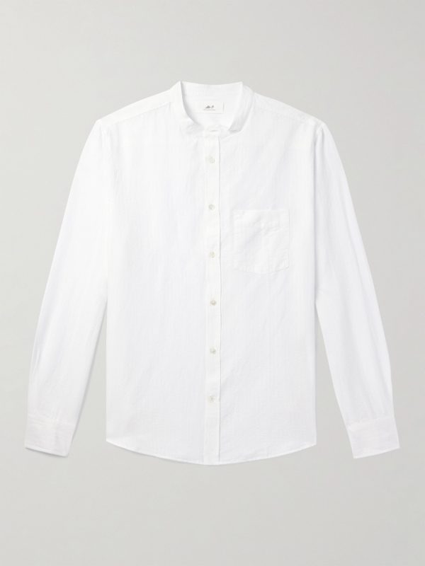Grandad-Collar Organic Cotton and Linen-Blend Seersucker Shirt Grandad-Collar Organic Cotton and Linen-Blend Seersucker Shirt