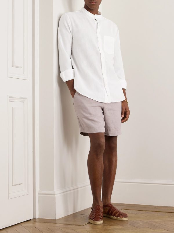 Grandad-Collar Organic Cotton and Linen-Blend Seersucker Shirt - OU Grandad-Collar Organic Cotton and Linen-Blend Seersucker Shirt - OU