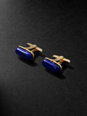 Oblong 18-Karat Gold Lapis Lazuli Cufflinks