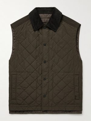 Cotton Corduroy-Trimmed Padded Quilted Shell Gilet