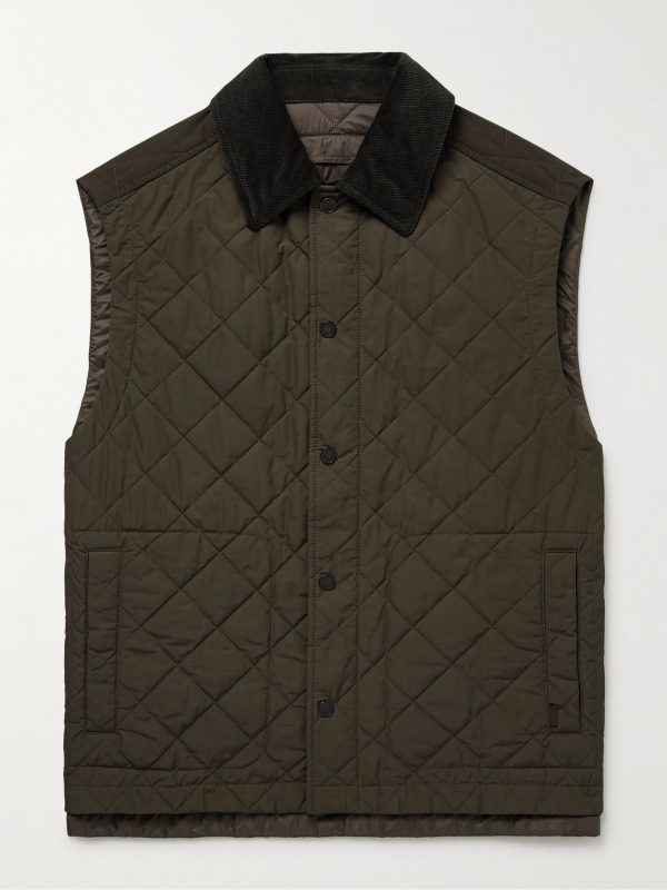 Cotton Corduroy-Trimmed Padded Quilted Shell Gilet