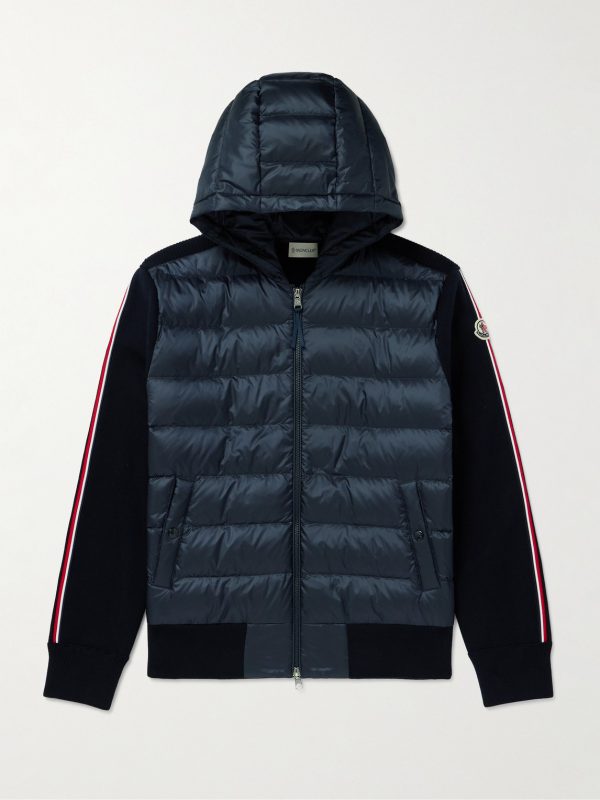 Logo-Appliquéd Virgin Wool and Quilted Shell Down Cardigan Logo-Appliquéd Virgin Wool and Quilted Shell Down Cardigan
