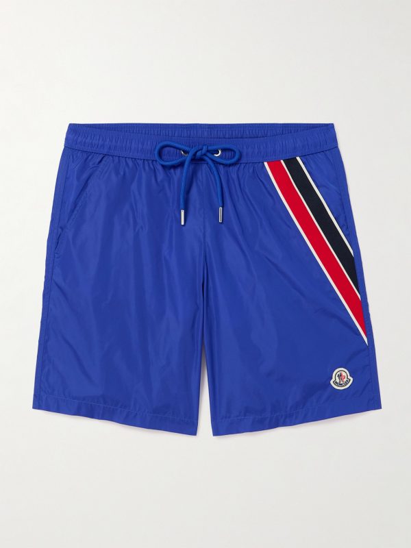 Straight-Leg Mid-Length Logo-Appliquéd Striped Recycled Swim Shorts
