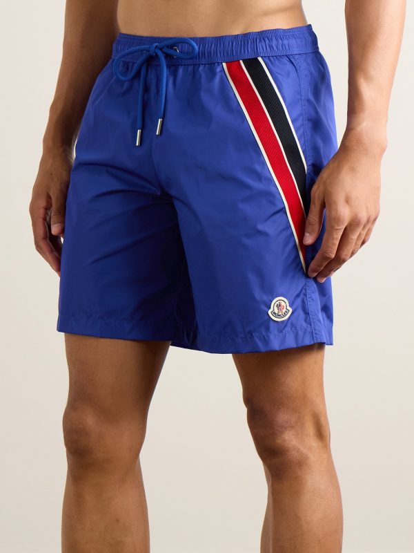 Straight-Leg Mid-Length Logo-Appliquéd Striped Recycled Swim Shorts - OU