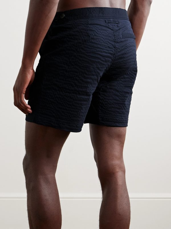 Straight-Leg Mid-Length Seersucker Swim Shorts - BK Straight-Leg Mid-Length Seersucker Swim Shorts - BK