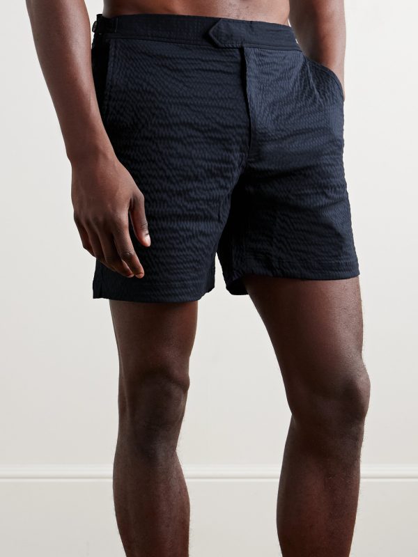 Straight-Leg Mid-Length Seersucker Swim Shorts - OU Straight-Leg Mid-Length Seersucker Swim Shorts - OU