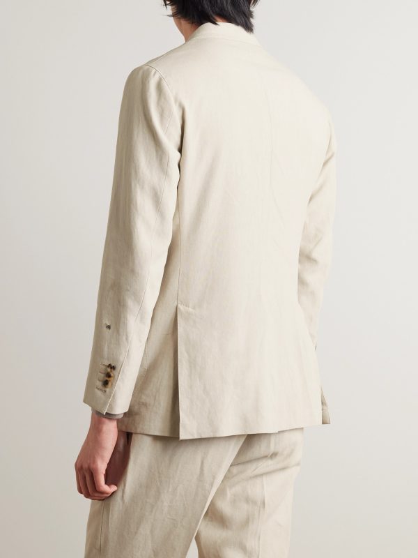 Slim-Fit Unstructured Double-Breasted Linen Suit Jacket - BK Slim-Fit Unstructured Double-Breasted Linen Suit Jacket - BK