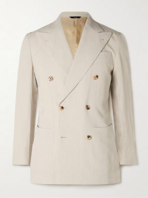 Slim-Fit Unstructured Double-Breasted Linen Suit Jacket