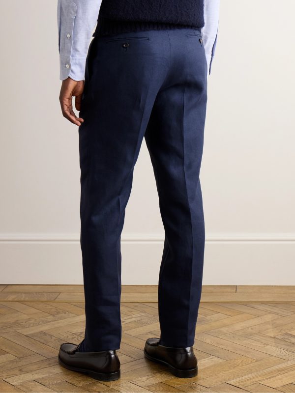 Straight-Leg Pleated Linen Suit Trousers - BK Straight-Leg Pleated Linen Suit Trousers - BK