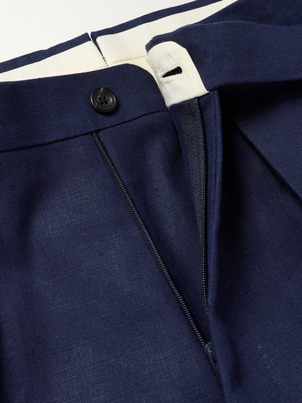 Straight-Leg Pleated Linen Suit Trousers - E1 Straight-Leg Pleated Linen Suit Trousers - E1