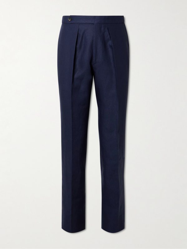 Straight-Leg Pleated Linen Suit Trousers Straight-Leg Pleated Linen Suit Trousers
