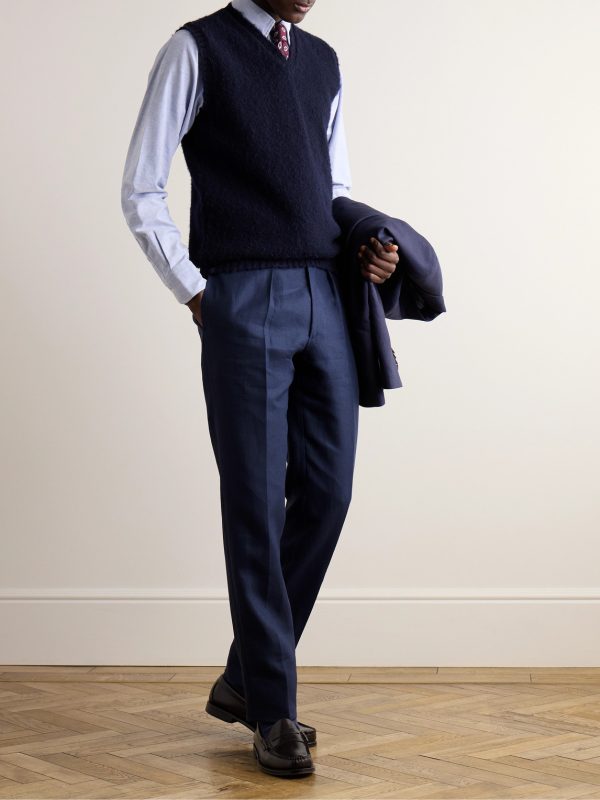 Straight-Leg Pleated Linen Suit Trousers - OU Straight-Leg Pleated Linen Suit Trousers - OU