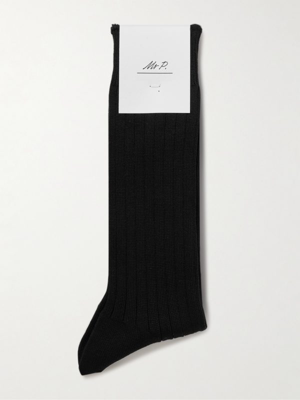 Ribbed Cotton-Blend Socks - E1