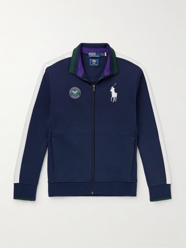 + Wimbledon Mesh-Trimmed Cotton-Blend Jersey Track Jacket + Wimbledon Mesh-Trimmed Cotton-Blend Jersey Track Jacket
