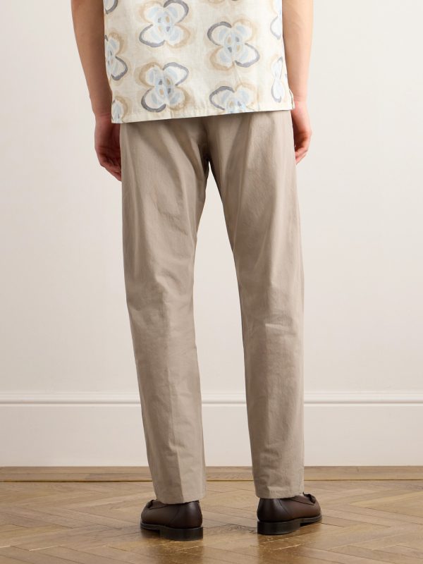 Bill 1080 Tapered Pleated Organic Cotton-Blend Trousers - BK Bill 1080 Tapered Pleated Organic Cotton-Blend Trousers - BK
