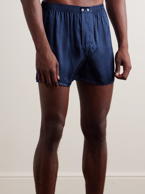 Woburn 8 Striped Silk-Satin Boxer Shorts - OU Woburn 8 Striped Silk-Satin Boxer Shorts - OU