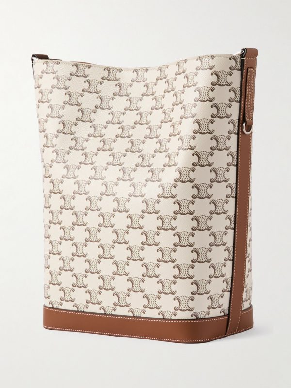 Triomphe Leather-Trimmed Logo-Print Coated-Canvas Tote Bag - BK Triomphe Leather-Trimmed Logo-Print Coated-Canvas Tote Bag - BK