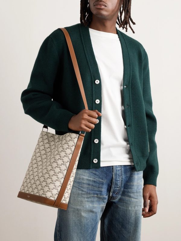 Triomphe Leather-Trimmed Logo-Print Coated-Canvas Tote Bag - OU Triomphe Leather-Trimmed Logo-Print Coated-Canvas Tote Bag - OU