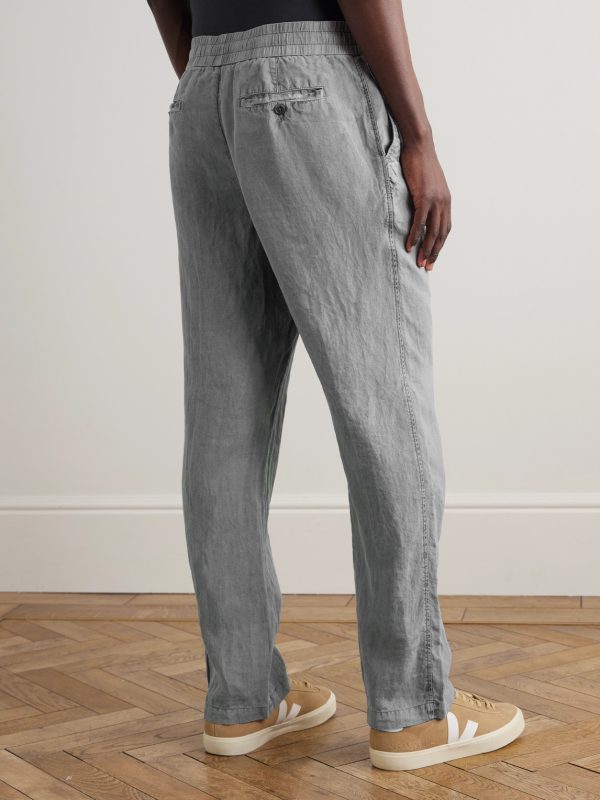 Straight-Leg Garment-Dyed Linen Drawstring Trousers - BK