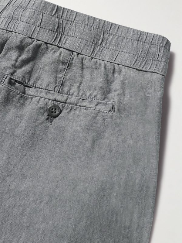 Straight-Leg Garment-Dyed Linen Drawstring Trousers - CU