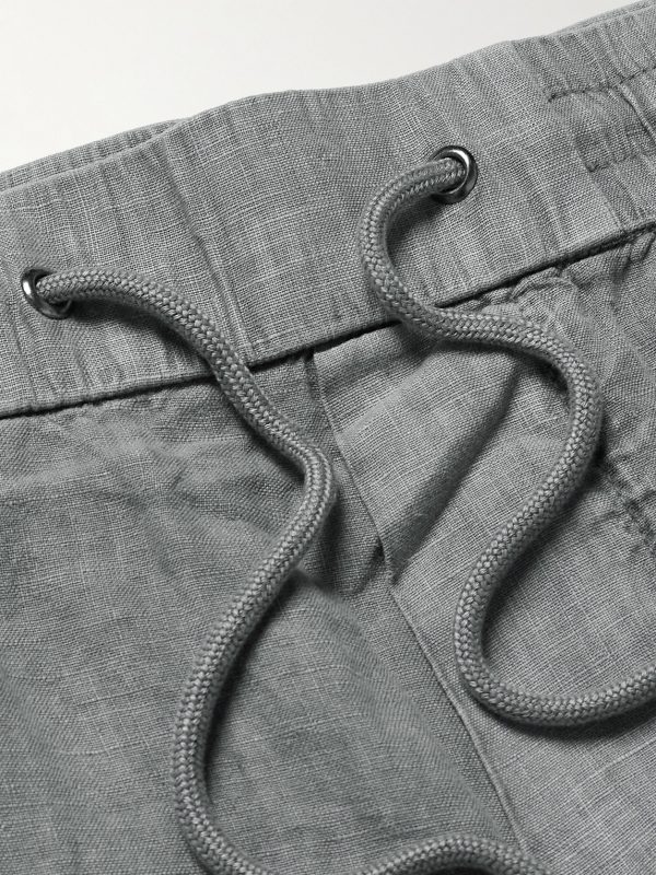 Straight-Leg Garment-Dyed Linen Drawstring Trousers - E1