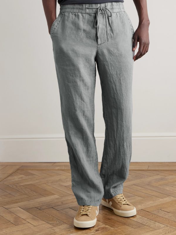 Straight-Leg Garment-Dyed Linen Drawstring Trousers - FR