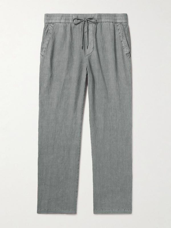 Straight-Leg Garment-Dyed Linen Drawstring Trousers