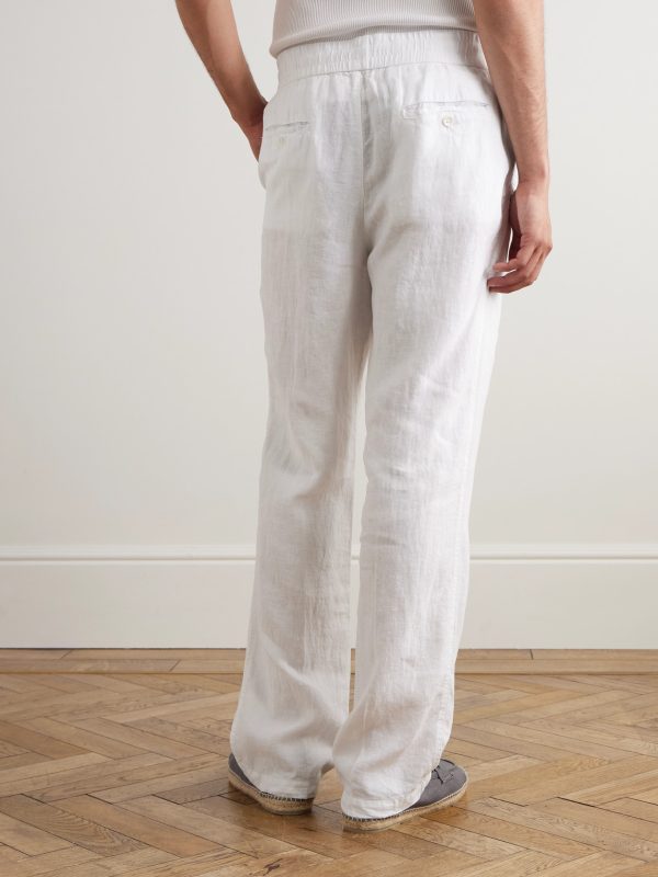 Straight-Leg Garment-Dyed Linen Drawstring Trousers - BK Straight-Leg Garment-Dyed Linen Drawstring Trousers - BK