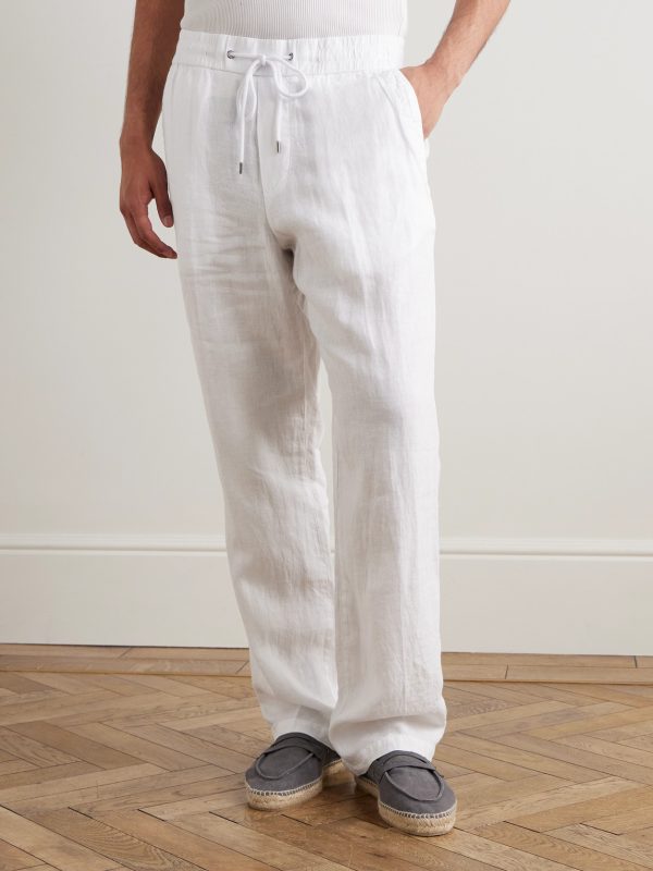 Straight-Leg Garment-Dyed Linen Drawstring Trousers - FR Straight-Leg Garment-Dyed Linen Drawstring Trousers - FR