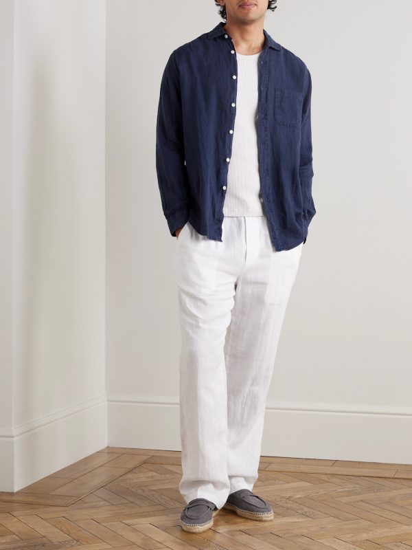 Straight-Leg Garment-Dyed Linen Drawstring Trousers - OU Straight-Leg Garment-Dyed Linen Drawstring Trousers - OU