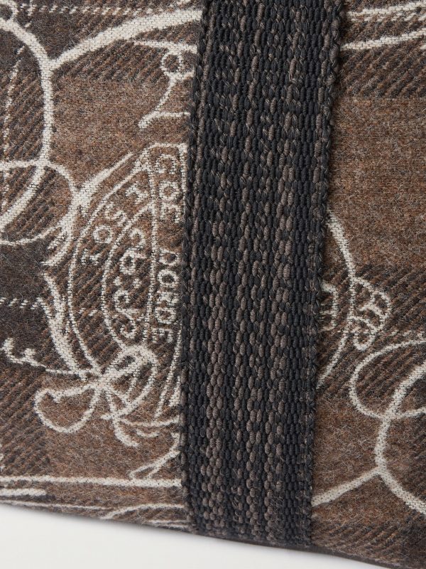 Leather-Trimmed Scritto Checked Jacquard Tote Bag - CU Leather-Trimmed Scritto Checked Jacquard Tote Bag - CU