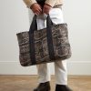 Leather-Trimmed Scritto Checked Jacquard Tote Bag - OU Leather-Trimmed Scritto Checked Jacquard Tote Bag - OU