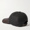Logo-Embroidered Leather-Trimmed Wool Baseball Cap - BK