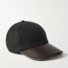 Logo-Embroidered Leather-Trimmed Wool Baseball Cap