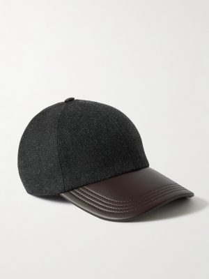 Logo-Embroidered Leather-Trimmed Wool Baseball Cap Logo-Embroidered Leather-Trimmed Wool Baseball Cap