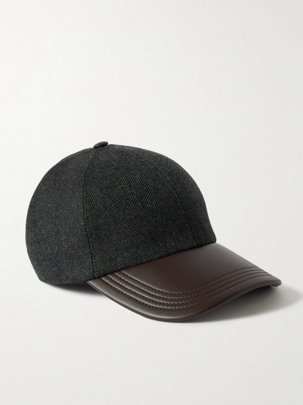 Logo-Embroidered Leather-Trimmed Wool Baseball Cap
