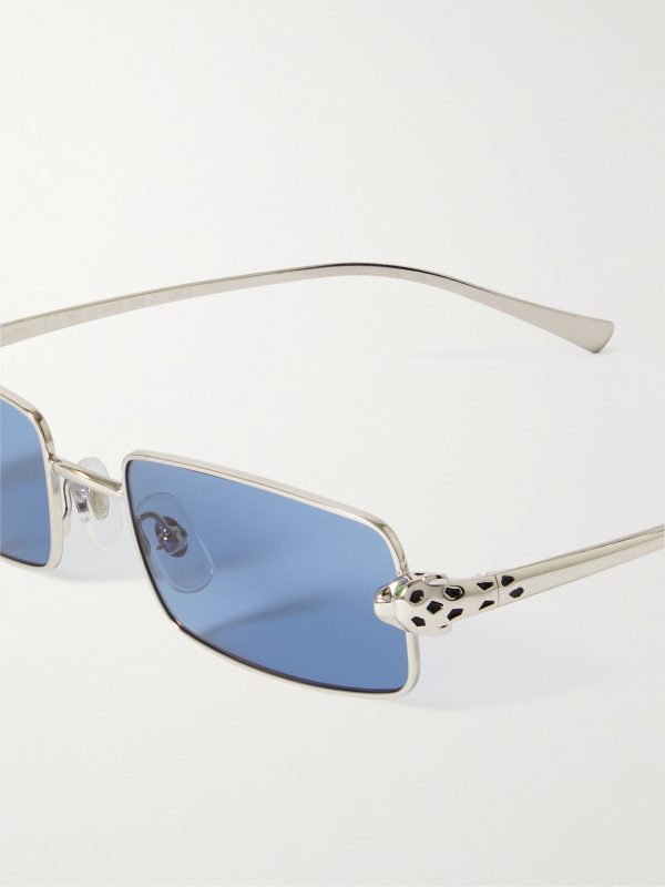 Panthère de Cartier Rectangle-Frame Silver-Tone Sunglasses - CU Panthère de Cartier Rectangle-Frame Silver-Tone Sunglasses - CU