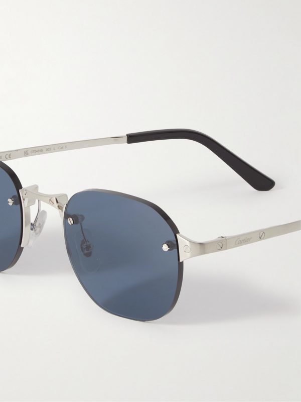 Santos de Cartier Rimless Oval-Frame Silver-Tone Sunglasses - CU Santos de Cartier Rimless Oval-Frame Silver-Tone Sunglasses - CU