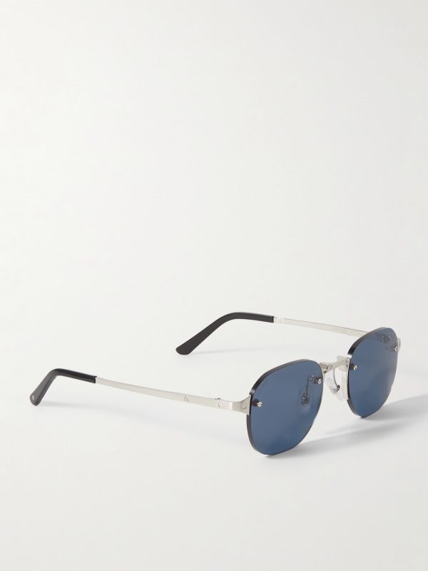 Santos de Cartier Rimless Oval-Frame Silver-Tone Sunglasses - FR Santos de Cartier Rimless Oval-Frame Silver-Tone Sunglasses - FR