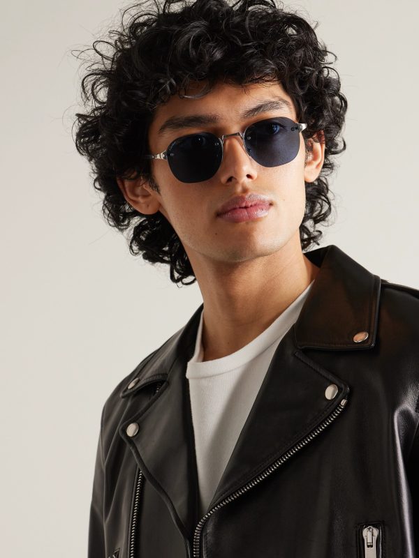 Santos de Cartier Rimless Oval-Frame Silver-Tone Sunglasses - OU Santos de Cartier Rimless Oval-Frame Silver-Tone Sunglasses - OU