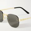 Santos de Cartier Rimless Oval-Frame Gold-Tone Sunglasses - CU Santos de Cartier Rimless Oval-Frame Gold-Tone Sunglasses - CU
